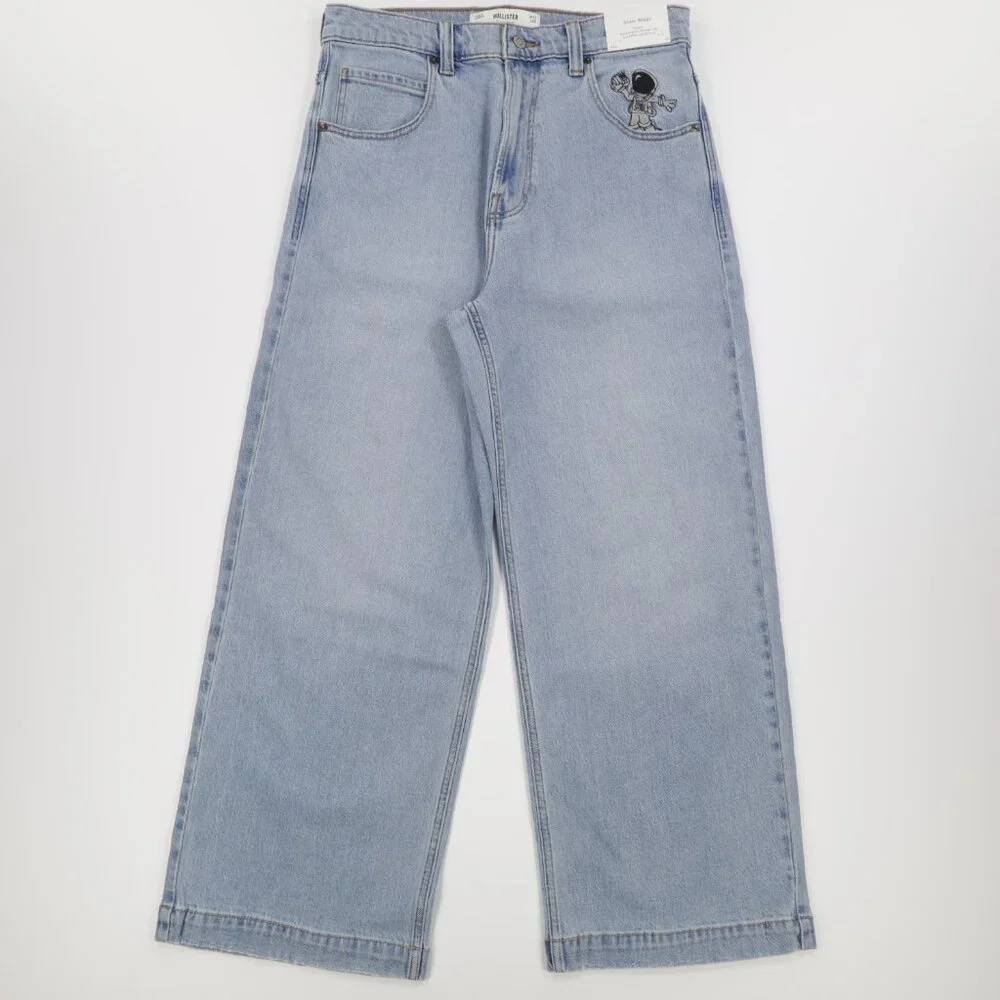 Hollister Men‎ Astronaut Embroidered Supper Baggy Denim Jeans Light Blue W33 L32